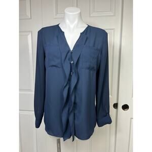INC International Concepts Long Sleeve Blouse Navy Size 8
